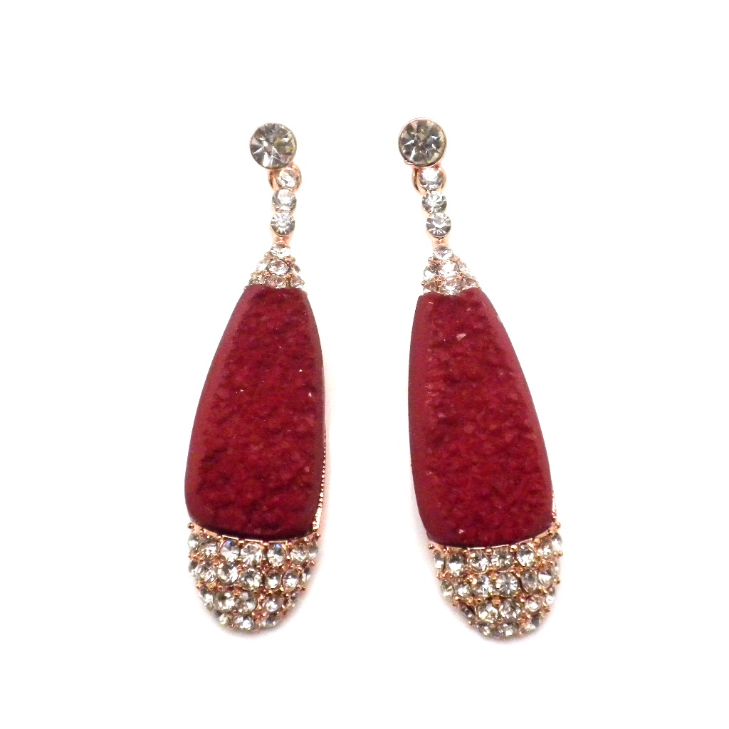 Druzy Red Crystal Gold Plated Earrings